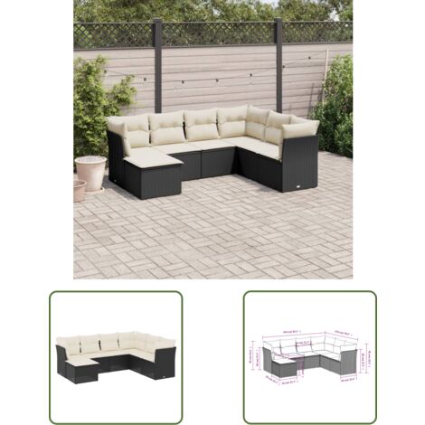 The Living Store 7-tlg. Garten-Sofagarnitur mit Kissen Schwarz Poly Rattan - Gartenmöbel - Outdoor Möbel - Rattan Sofa - Lounge Set - Esszimmergarnitur