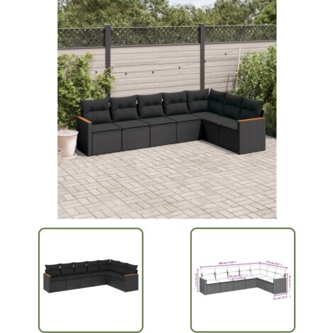 The Living Store 7-tlg. Garten-Sofagarnitur mit Kissen Schwarz Poly Rattan - Gartenmöbel - Outdoor Möbel - Rattan Sofa - Lounge Set - Esszimmergarnitur