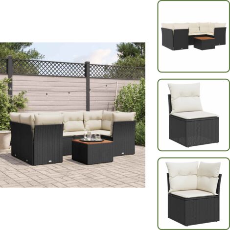 The Living Store 7-tlg. Garten-Sofagarnitur mit Kissen Schwarz Poly Rattan - Gartenmöbel Set - PE-Rattan Möbel - Outdoor Sofa - Esstisch - Lounge Set