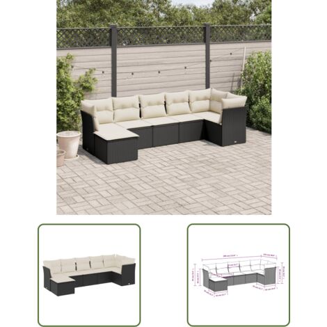 The Living Store 7-tlg. Garten-Sofagarnitur mit Kissen Schwarz Poly Rattan - Gartenmöbel Set - PE-Rattan Möbel - Outdoor Sofa - Lounge Set - Esszimmergarnitur