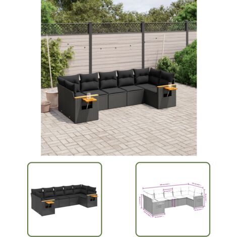 The Living Store 7-tlg. Garten-Sofagarnitur mit Kissen Schwarz Poly Rattan - Gartenmöbel - Sofasatz - Rattan Möbel - Outdoor Sofa - Esszimmergarnitur
