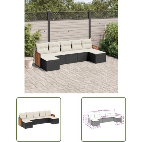 The Living Store 7-tlg. Garten-Sofagarnitur mit Kissen Schwarz Poly Rattan - Gartensorte - Gartenmöbelset - Esszimmergarnitur - Outdoor Möbel - Lounge Set