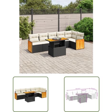 The Living Store 7-tlg. Garten-Sofagarnitur mit Kissen Schwarz Poly Rattan - Gartensorte - Gartenmöbelset - PE-Rattan Möbel - Outdoor Lounge Set - Balkonmöbel