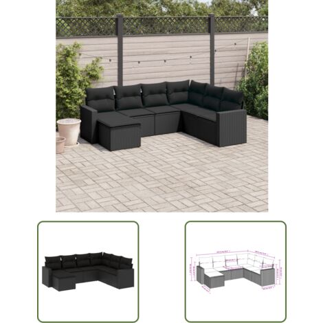 The Living Store 7-tlg. Garten-Sofagarnitur mit Kissen Schwarz Poly Rattan - Gartensorte - Gartenmöbelset - PE-Rattan Möbel - Outdoor Sofa - Lounge Set