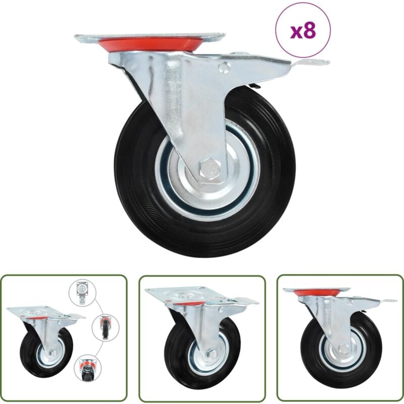 8 pcs Roulettes pivotantes 125 mm - Roulettes Pivotantes - Roulettes De Chariot - Roues Mobiles - Accessoires Meuble - Fixation Meuble - The Living
