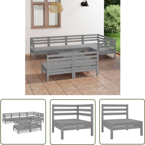 The Living Store 8-tlg. Garten-Lounge-Set Massivholz Kiefer Grau - Outdoor Lounge Set - Gartenmöbel - Rattan Möbel - Kiefernholzmöbel - Balkonmöbel