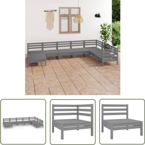 The Living Store 8-tlg. Garten-Lounge-Set Massivholz Kiefer Grau - Outdoor Lounge Set - Gartenmöbel - Rattan Möbel - Kiefernholzmöbel - Gartenmöbel Set