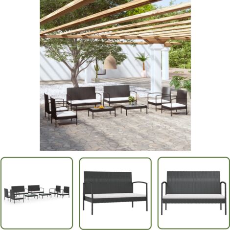 The Living Store 8-tlg. Garten-Lounge-Set mit Auflagen Poly Rattan Schwarz - Gartengeräte - Loungemöbel - Outdoor-Möbel - Gartenmöbel-Set - Rattanmöbel