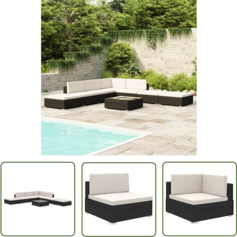 The Living Store 8-tlg. Garten-Lounge-Set mit Auflagen Poly Rattan Schwarz - Loungeset - Gartenmöbel - Rattan Möbel - Outdoor Lounge - Esszimmergarnitur