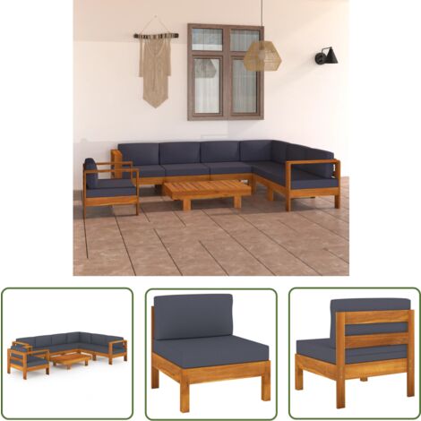 The Living Store 8-tlg. Garten-Lounge-Set mit Dunkelgrauen Auflagen Akazienholz - Gartenmöbel - Lounge Set - Esstisch - Holz Möbel - Outdoor Furniture