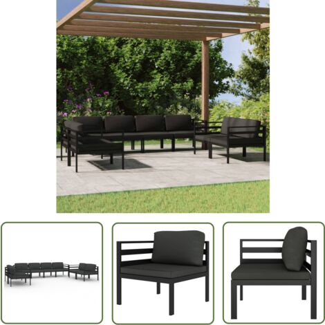 The Living Store 8-tlg. Garten-Lounge-Set mit Kissen Aluminium Anthrazit - Garten Lounge Set - Alu Loungesessel - Gartenmöbeln - Außenbereich Möbel - Balkonmöbel