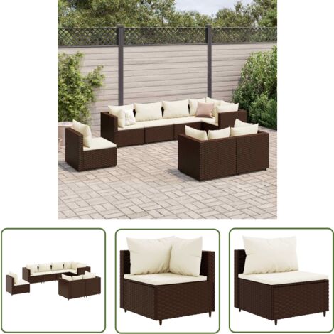 The Living Store 8-tlg. Garten-Lounge-Set mit Kissen Braun Poly Rattan - Gartensets - Loungeset - Gartenmöbel - Rattan Möbel - Balkonmöbel