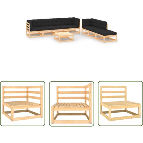 The Living Store 8-tlg. Garten-Lounge-Set mit Kissen Massivholz Kiefer - Gartensitzgruppe - Loungemöbel - Gartenmöbel Set - Kiefernholz Möbel - Rattan Gartenmöbel