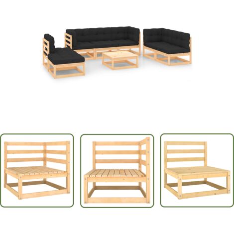 The Living Store 8-tlg. Garten-Lounge-Set mit Kissen Massivholz Kiefer - Gartensitzgruppe - Loungemöbel - Gartenmöbel Set - Kiefernholz Möbel - Rattan Gartenmöbel