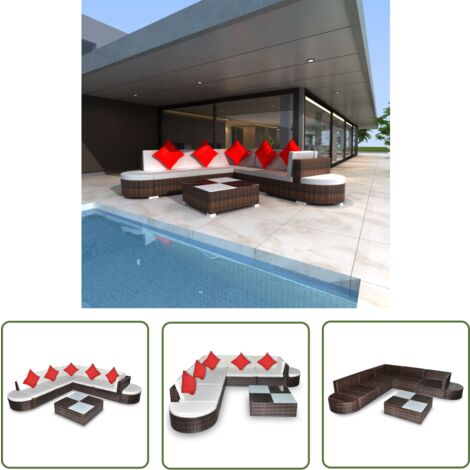 The Living Store 8-tlg. Garten-Lounge-Set mit Kissen Poly Rattan Braun - Loungeset - Gartenmöbel - Rattan Möbel - Outdoor Sofa - Esszimmergarnitur
