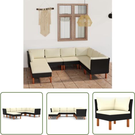 The Living Store 8-tlg. Garten-Lounge-Set mit Kissen Poly Rattan Schwarz - Gartensonnenliege - Gartenloungesessel - Outdoor Möbel - Gartenmöbel Set - PE-Rattan