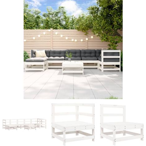 The Living Store 8-tlg. Garten-Lounge-Set Weiß Massivholz Kiefer -  Gartenmöbel-Sets