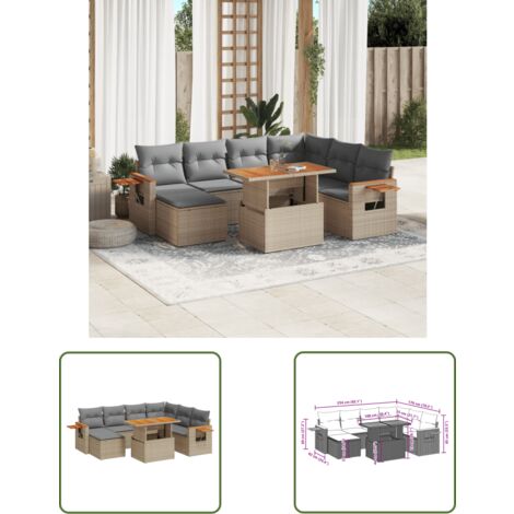 The Living Store 8-tlg. Garten-Sofagarnitur mit Kissen Beige Poly Rattan - Gartenmöbel - Gartensorte - Lounge Set - Rattan Möbel - Outdoor Furniture