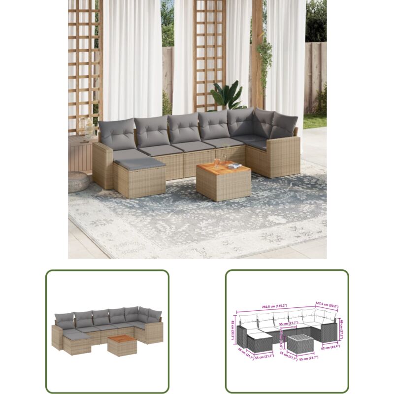 The Living Store 8-tlg. Garten-sofagarnitur Mit Kissen Beige Poly Rattan - Gartenmöbel - Esszimmergarnituren - Lounge Möbel - Outdoor Furniture -