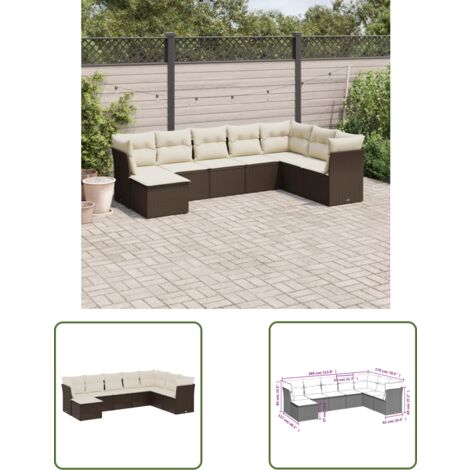 The Living Store 8-tlg. Garten-Sofagarnitur mit Kissen Braun Poly Rattan - Gartenmöbel Set - PE-Rattan Möbel - Outdoor Sofa - Lounge Set - Esszimmergarnitur