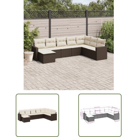 The Living Store 8-tlg. Garten-Sofagarnitur mit Kissen Braun Poly Rattan - Gartensofas - Gartenmöbelset - PE-Rattan Möbel - Outdoor Sofa - Lounge Set
