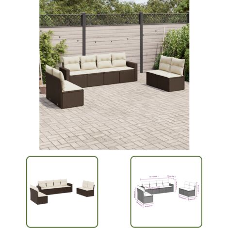 The Living Store 8-tlg. Garten-Sofagarnitur mit Kissen Braun Poly Rattan - Gartensorgaunität - Outdoor Möbel - Lounge Set - Gartenlounge - Rattan Sofa
