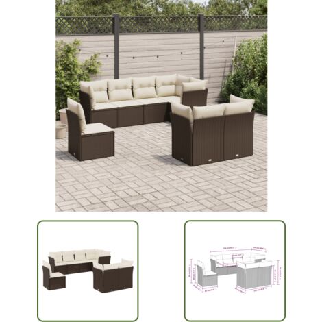 The Living Store 8-tlg. Garten-Sofagarnitur mit Kissen Braun Poly Rattan - Gartensorte - Gartenmöbelset - Lounge Möbel - Outdoor Sofa - Rattan Gartenmöbel