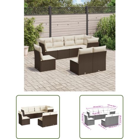 The Living Store 8-tlg. Garten-Sofagarnitur mit Kissen Braun Poly Rattan - Gartensorte - Outdoor Möbel - Gartenlounge - Lounge Set - Rattan Sofa