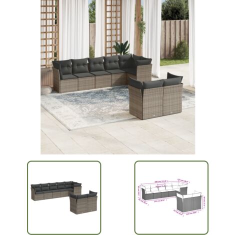 The Living Store 8-tlg. Garten-Sofagarnitur mit Kissen Grau Poly Rattan - Gartengeset - Gartenmöbel Set - Lounge Möbel - Rattan Sofa - Gartenlounge