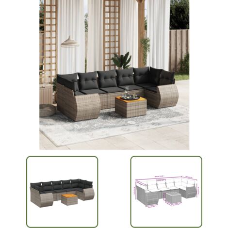 The Living Store 8-tlg. Garten-Sofagarnitur mit Kissen Grau Poly Rattan - Gartenmöbel - Esszimmergarnituren - Outdoor Möbel - Lounge Set - Rattan Gartenmöbel