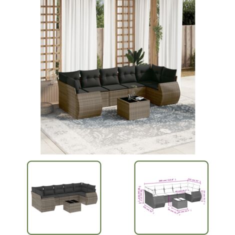 The Living Store 8-tlg. Garten-Sofagarnitur mit Kissen Grau Poly Rattan - Gartenmöbel Set - Outdoor Möbel - Lounge Set - Rattan Gartenmöbel - Gartenlounge