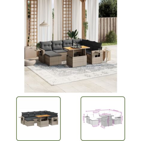 The Living Store 8-tlg. Garten-Sofagarnitur mit Kissen Grau Poly Rattan - Gartenmöbel - Sofasatz - Outdoor Möbel - Rattan Gartenmöbel - PE-Rattan