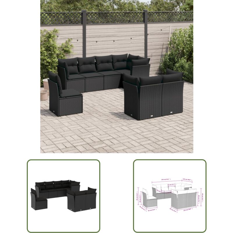 The Living Store 8-tlg. Garten-sofagarnitur Mit Kissen Schwarz Poly Rattan - Gartensofas - Outdoor Möbel - Lounge Set - Gartenlounge - Rattan Sofa