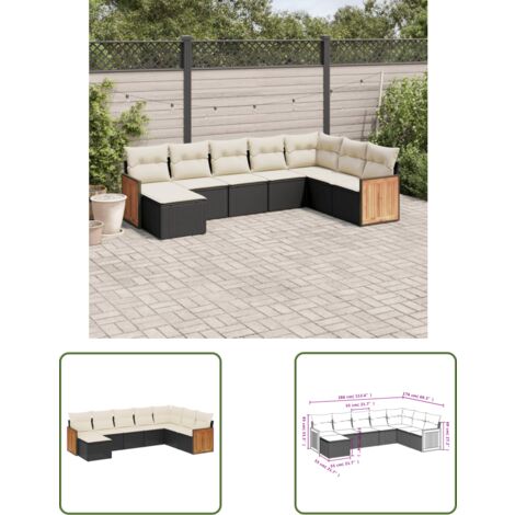 The Living Store 8-tlg. Garten-Sofagarnitur mit Kissen Schwarz Poly Rattan - Gartenmöbel - Esszimmergarnitur - Lounge Set - Outdoor Möbel - Rattan Gartenmöbel