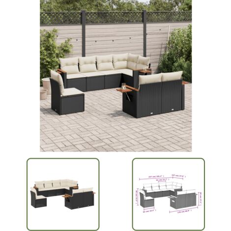 The Living Store 8-tlg. Garten-Sofagarnitur mit Kissen Schwarz Poly Rattan - Gartenmöbel - Esszimmergarnituren - Outdoor Möbel - Lounge Set - Rattan Sofa