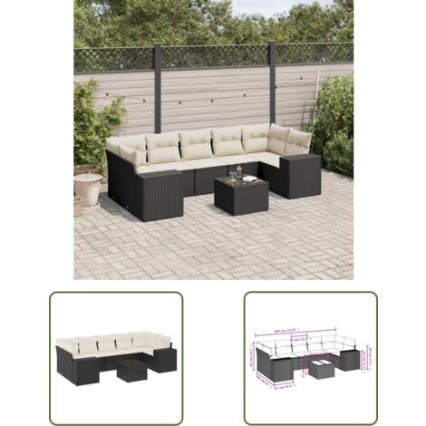 The Living Store 8-tlg. Garten-Sofagarnitur mit Kissen Schwarz Poly Rattan - Gartenmöbel - PE-Rattan Möbel - Outdoor Set - Esstisch - Lounge Set