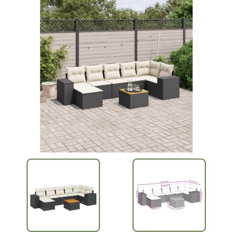 The Living Store 8-tlg. Garten-Sofagarnitur mit Kissen Schwarz Poly Rattan - Gartenmöbel Set - Esstischgarnitur - Outdoor Möbel - Lounge Set - Rattan Gartenmöbel