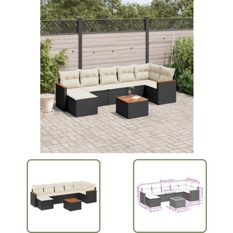 The Living Store 8-tlg. Garten-Sofagarnitur mit Kissen Schwarz Poly Rattan - Gartenmöbel Set - Esszimmergarnitur Outdoor - Lounge Möbel - Rattan Sofa - Gartenlounge