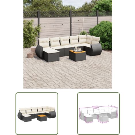 The Living Store 8-tlg. Garten-Sofagarnitur mit Kissen Schwarz Poly Rattan - Gartenmöbel Set - Esszimmergarnitur - Outdoor Möbel - Lounge Set - Rattan Gartenmöbel