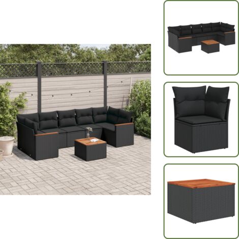 The Living Store 8-tlg. Garten-Sofagarnitur mit Kissen Schwarz Poly Rattan - Gartenmöbel Set - Outdoor Lounge - Rattan Gartenset - Esstisch Set - Balkonmöbel