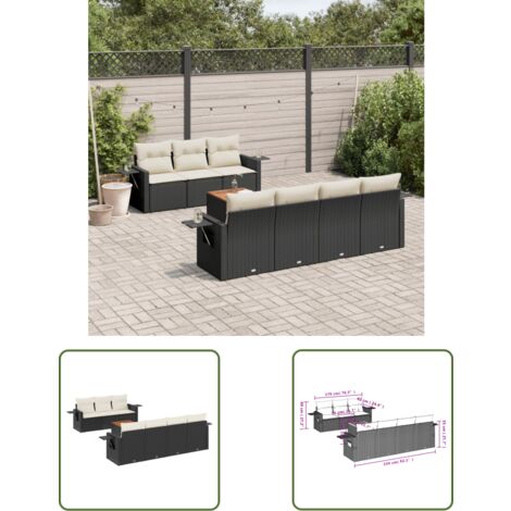 The Living Store 8-tlg. Garten-Sofagarnitur mit Kissen Schwarz Poly Rattan - Gartenmöbel Set - Outdoor Möbel - Rattan Gartenset - Lounge Garnitur - Balkonmöbel