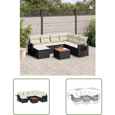 The Living Store 8-tlg. Garten-Sofagarnitur mit Kissen Schwarz Poly Rattan - Gartenmöbel Set - PE-Rattan Möbel - Outdoor Lounge - Esszimmergarnitur - Balkonmöbel