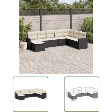 The Living Store 8-tlg. Garten-Sofagarnitur mit Kissen Schwarz Poly Rattan - Gartensofas - Gartenmöbelset - PE-Rattan Möbel - Outdoor Sofa - Lounge Set