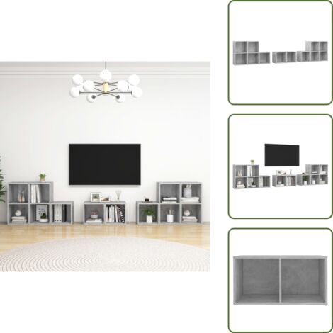 The Living Store 8-tlg. TV-Schrank-Set Betongrau Holzwerkstoff - TV-Schrank Set