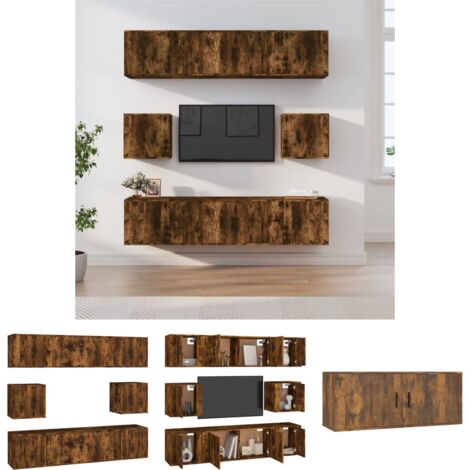 The Living Store 8-tlg. TV-Schrank-Set Räuchereiche Holzwerkstoff - TV-Möbel