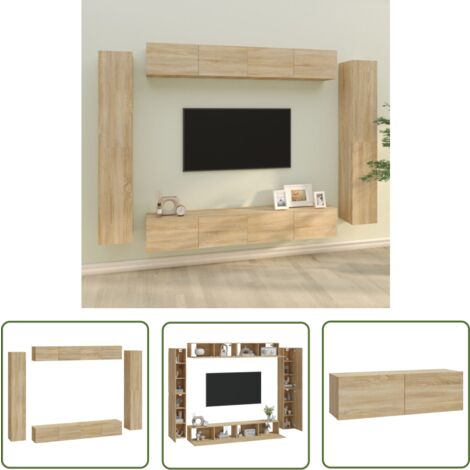 The Living Store 8-tlg. TV-Schrank-Set Sonoma-Eiche Holzwerkstoff - TV-Schrank - Holzwerkstoff Möbel - Sonoma-Eiche - Wandmontage - Wohnzimmer Dekoration