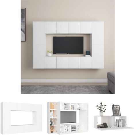 The Living Store - 8-tlg. TV-Schrank-Set Weiß Holzwerkstoff