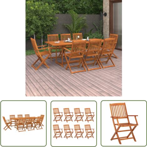 The Living Store 9-tlg. Garten-Essgruppe 220x90x75 cm Massivholz Akazie - Gartenmöbel - Essgruppe - Gartentisch - Gartenstuhl - Akazienholz