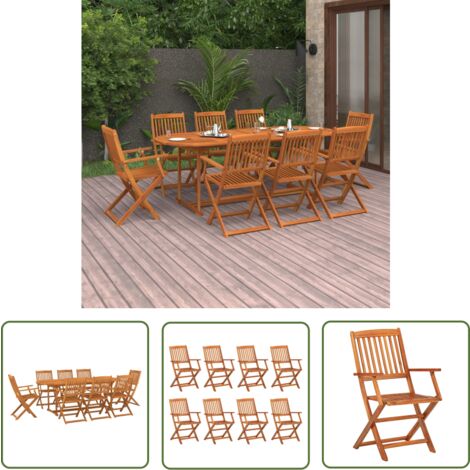 The Living Store 9-tlg. Garten-Essgruppe 220x90x75 cm Massivholz Akazie - Gartenmöbel - Essgruppe - Gartentisch - Gartenstuhl - Akazienholz
