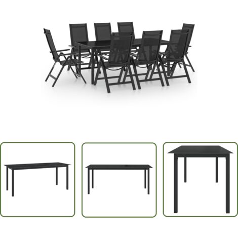 The Living Store 9-tlg. Garten-Essgruppe Aluminium Anthrazit - Gartensessel - Esstisch - Gartenmöbel Set - Aluminium Gartenmöbel - Outdoor Essgruppe